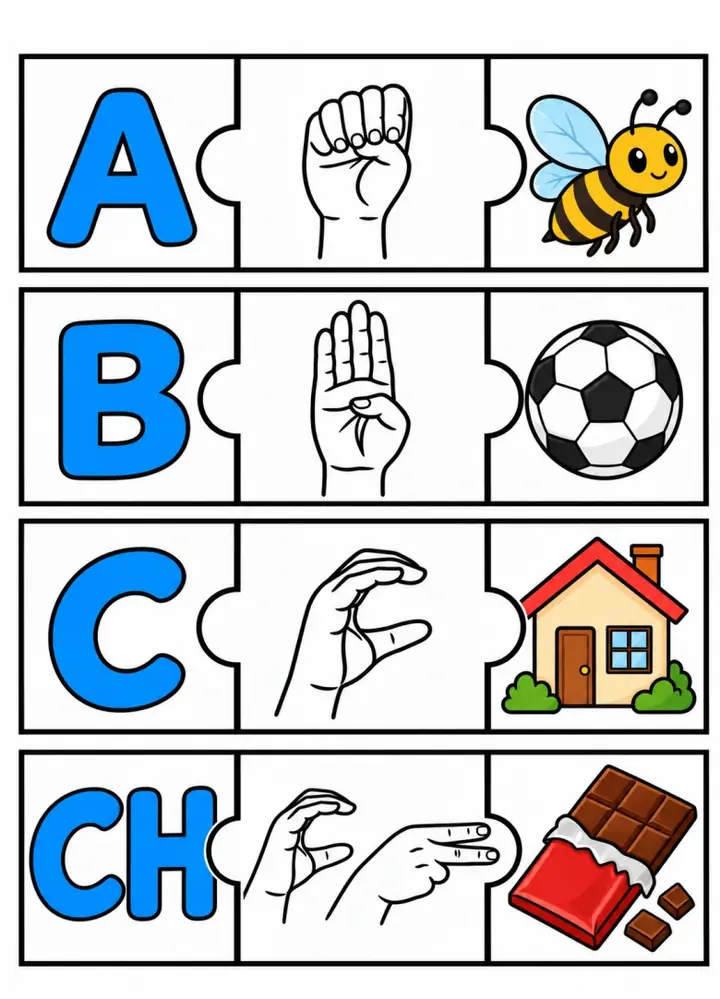 Rompecabezas LSCh — piezas A, B, C y CH